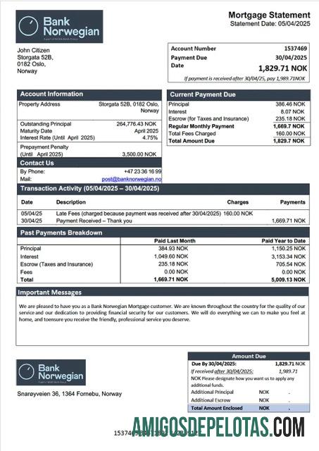 imprimível Modelo Word e PDF de declaração de hipoteca norueguesa do Banco da Noruega